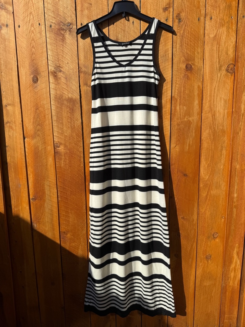 Just Love Sleeveless Black & Off White Striped Maxi Dress - Small
